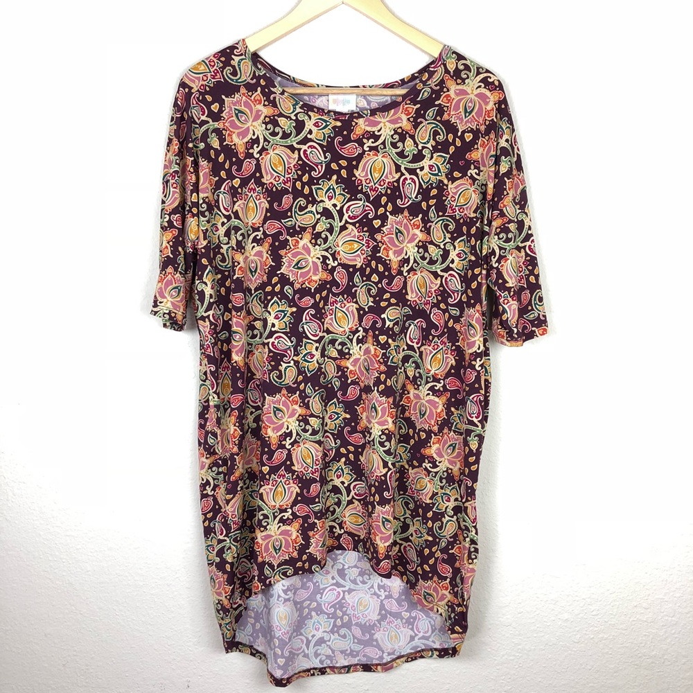 LuLaRoe Maroon Floral Paisley Patterned Tunic Top